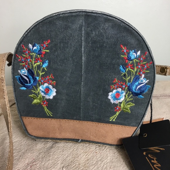 Mona B Handbags - NWT Mona B Canvas Embroidered Crossbody Denim ZIP